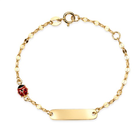 Bracciale baby con coccinella in oro 9 carati e incisione nome omaggio – Doni Preziosi