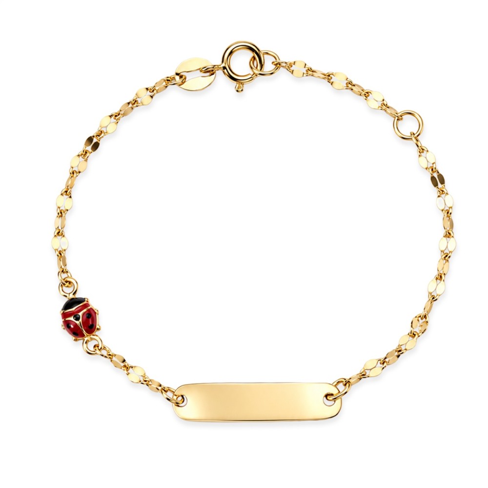 Bracciale baby con coccinella in oro 9 carati e incisione nome omaggio – Doni Preziosi
