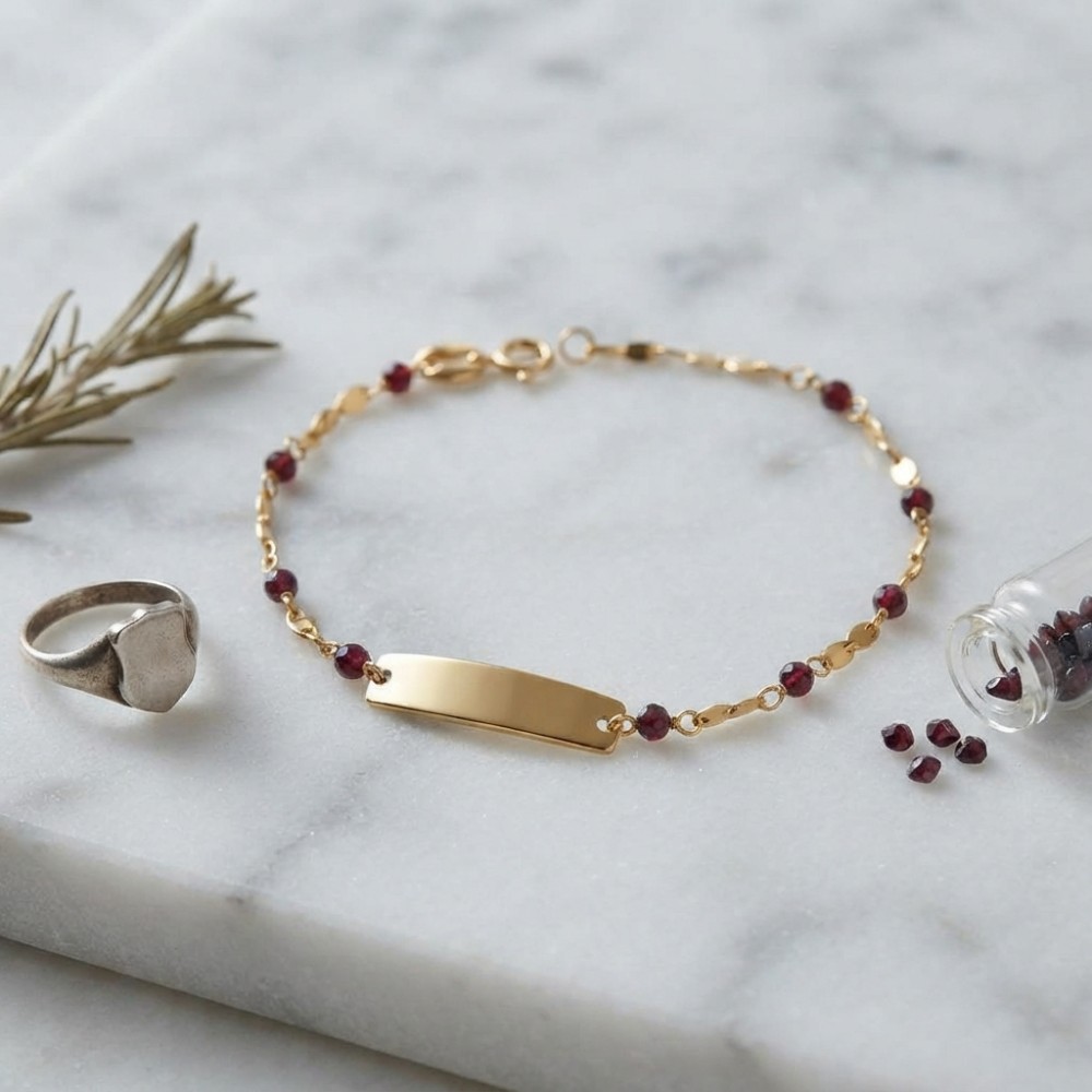 Bracciale Baby con Corallini e targhetta in Oro e Incisione Omaggio