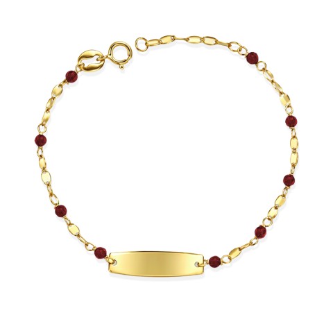 Bracciale Baby con Corallini e targhetta in Oro e Incisione Omaggio