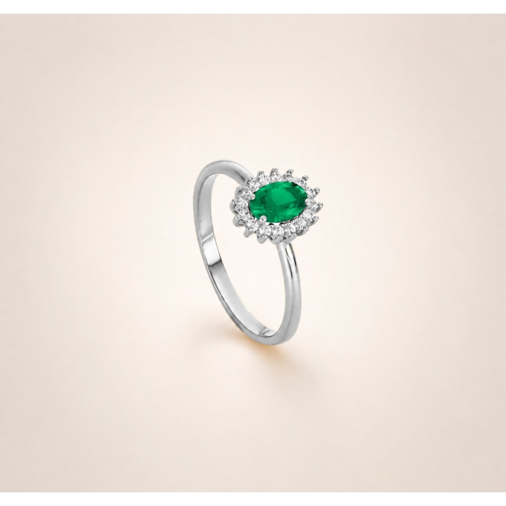 Anello in oro bianco Kate con pietra verde