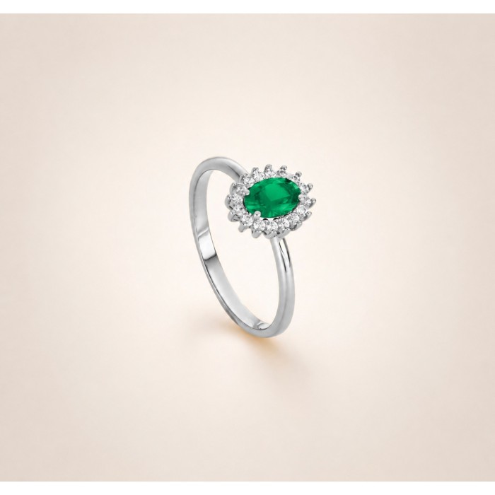 Anello in oro bianco Kate con pietra verde