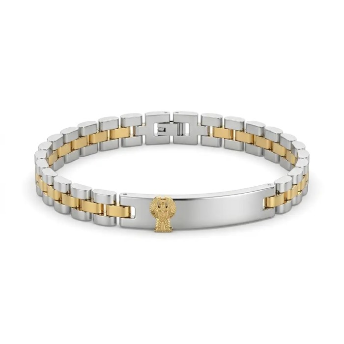 Bracciale Bicolore Personalizzabile con Fregio e Incisione in Acciaio per Giuramento – Sottile