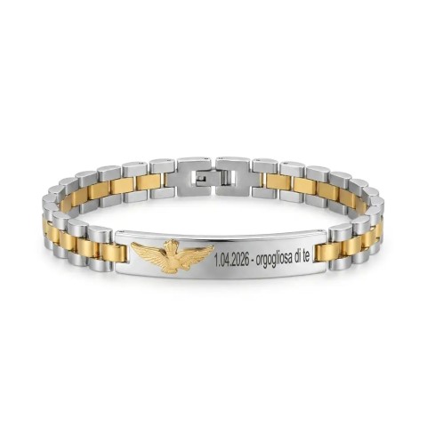 Bracciale bicolore sottile in acciaio con fregio e incisione personalizzabile per giuramento – Doni Preziosi