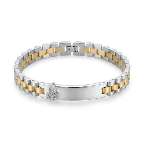 Bracciale bicolore doppio in acciaio personalizzabile con fregio e incisione per giuramento – Doni Preziosi