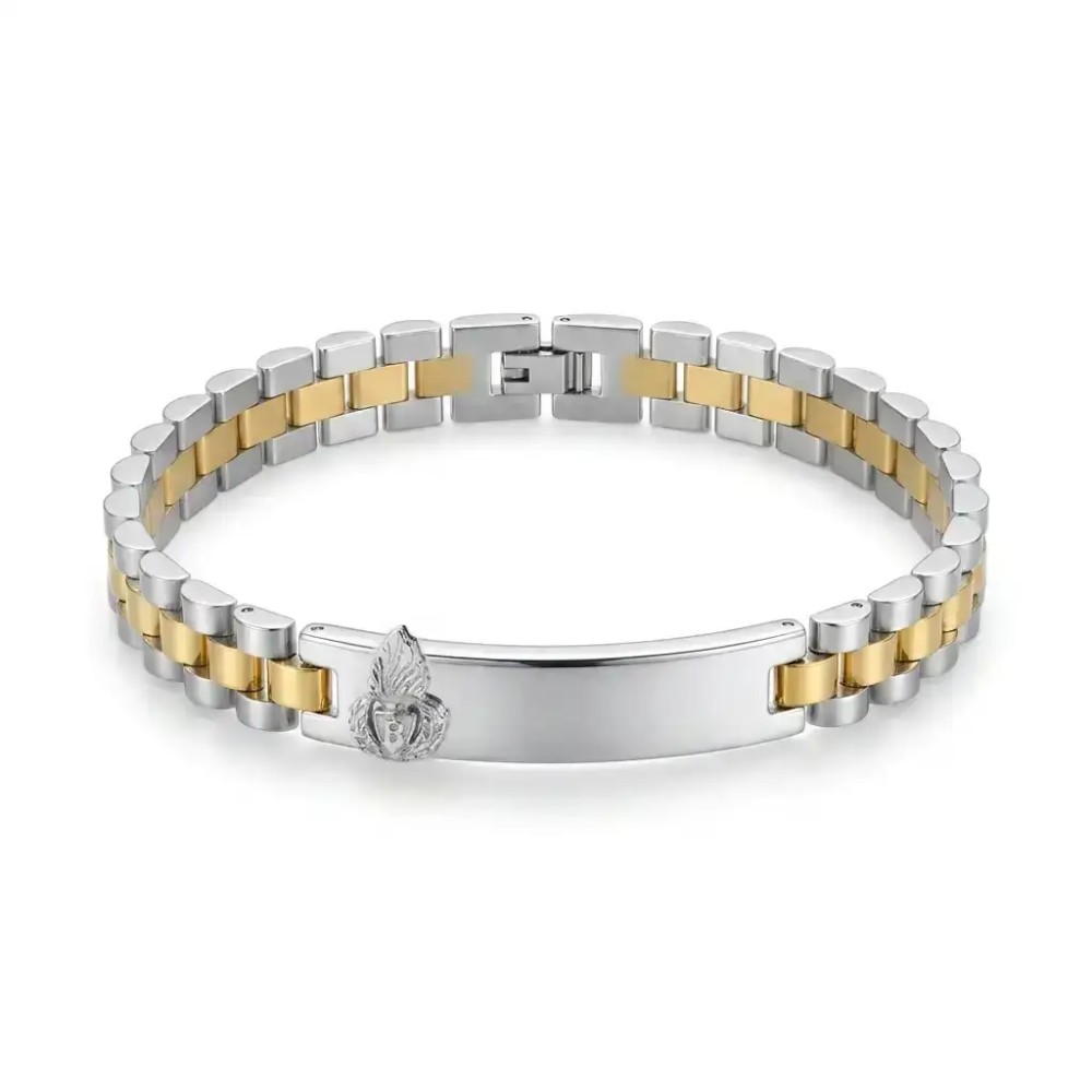 Bracciale bicolore doppio in acciaio personalizzabile con fregio e incisione per giuramento – Doni Preziosi