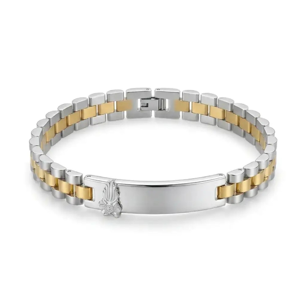 Bracciale Bicolore Personalizzabile con fregio e incisione in Acciaio per Giuramento – Doppio