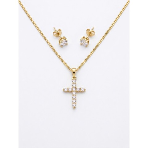 Set collana con croce e orecchini punto luce con cristalli brillanti – Doni Preziosi