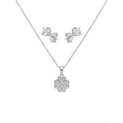 Set collana con quadrifoglio e orecchini punto luce con cristalli brillanti – Doni Preziosi