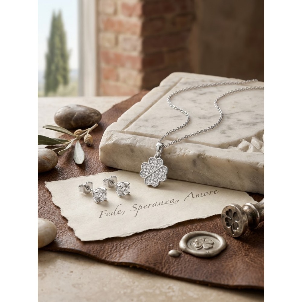 Set Collana Quadrifoglio ed Orecchini Punto Luce