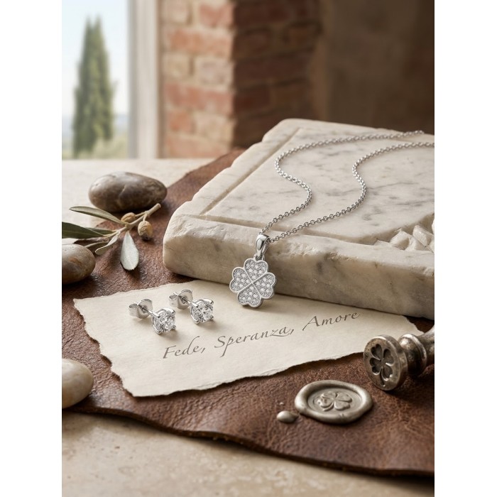 Set Collana Quadrifoglio ed Orecchini Punto Luce