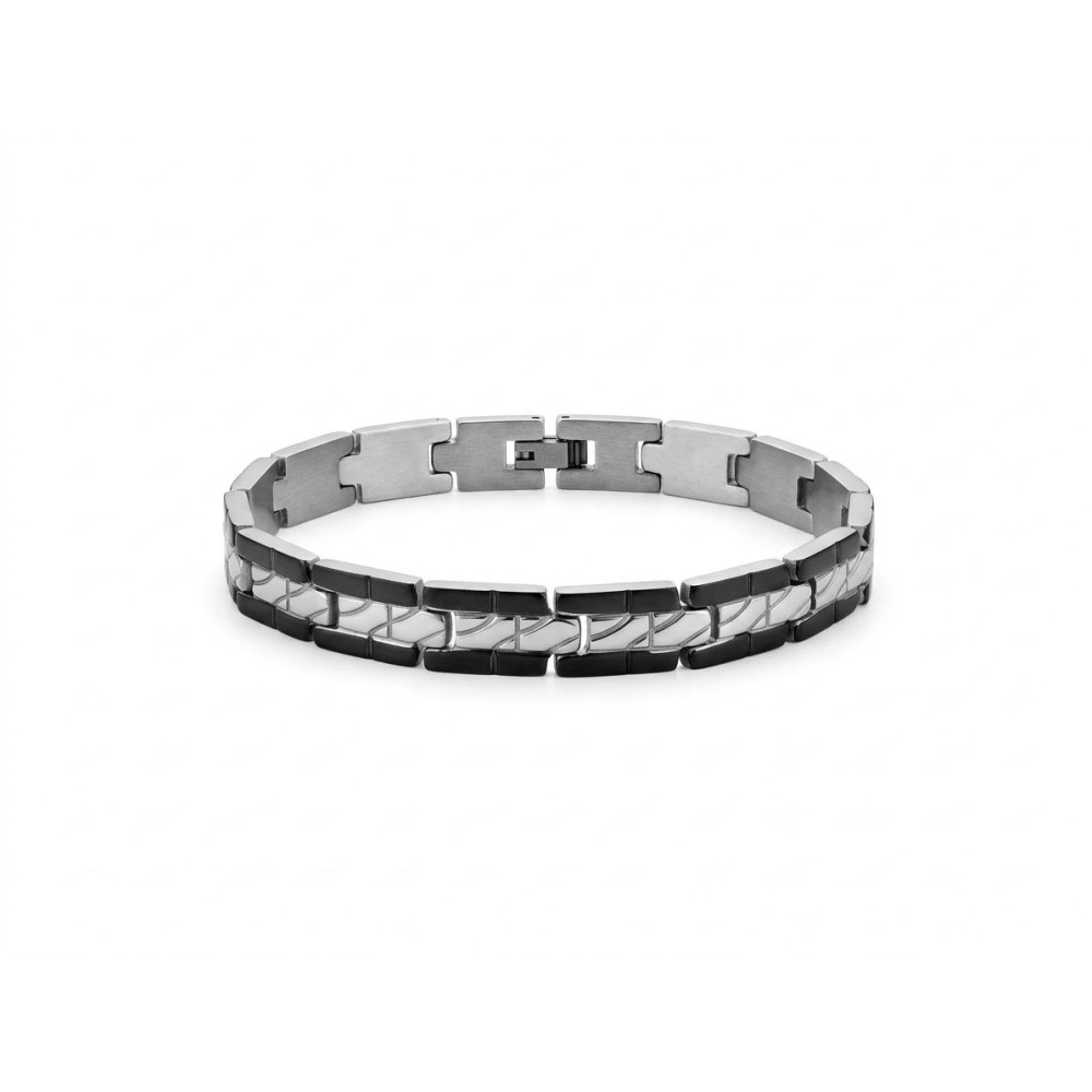 Bracciale uomo bicolore Nexus Steel & Black in acciaio con dettagli neri – Doni Preziosi