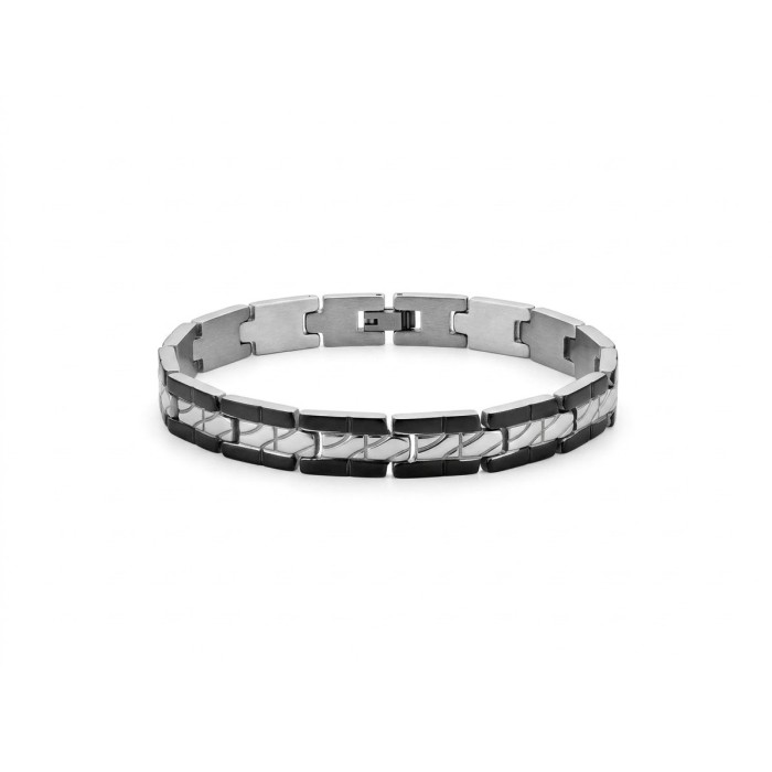 Bracciale uomo bicolore Nexus Steel & Black in acciaio con dettagli neri – Doni Preziosi