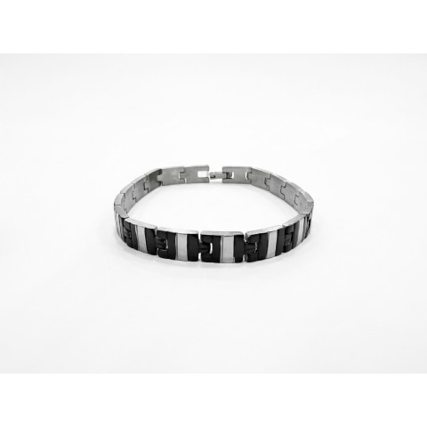 Bracciale uomo Matrix Steel & Black in acciaio con motivo geometrico nero e argento – Doni Preziosi