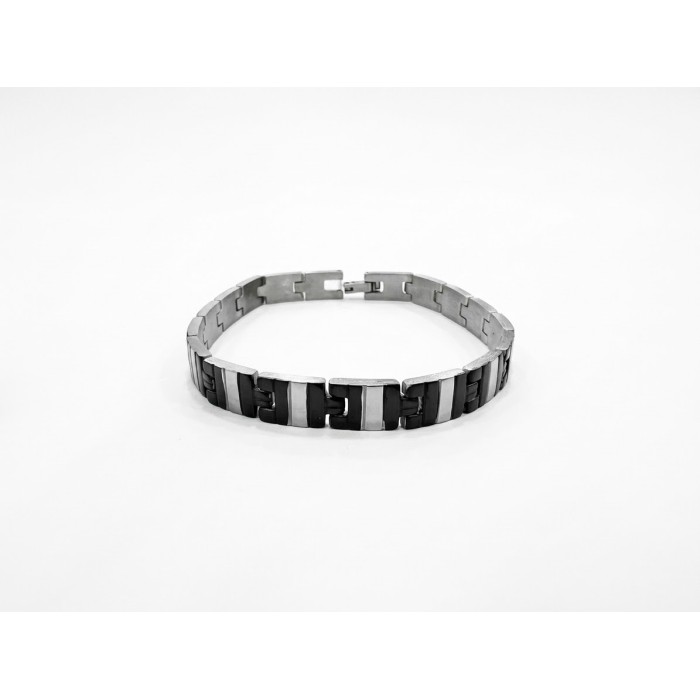Bracciale uomo Matrix Steel & Black in acciaio con motivo geometrico nero e argento – Doni Preziosi