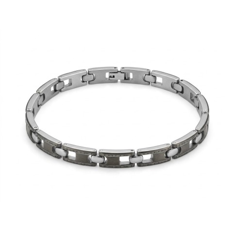 Bracciale uomo Ares in acciaio inossidabile con dettagli scuri e design geometrico – Doni Preziosi
