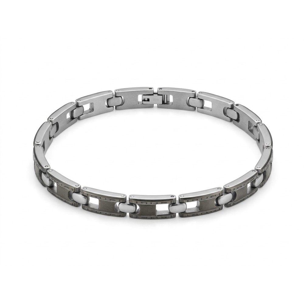 Bracciale uomo Ares in acciaio inossidabile con dettagli scuri e design geometrico – Doni Preziosi