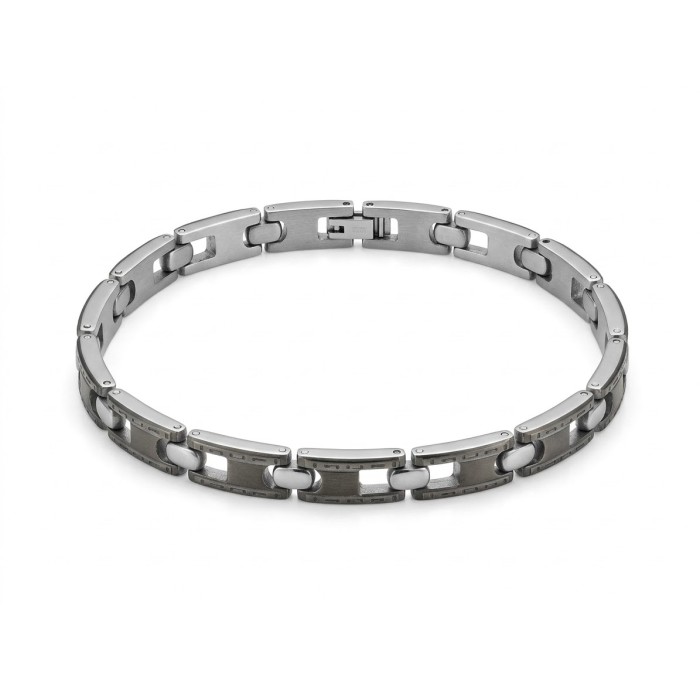 Bracciale uomo Ares in acciaio inossidabile con dettagli scuri e design geometrico – Doni Preziosi