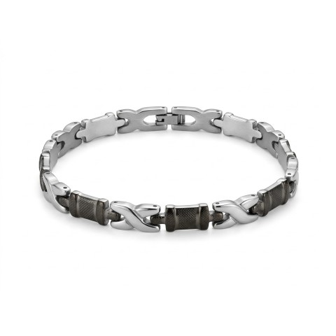 Bracciale uomo Intreccio in acciaio con maglie a X e inserti scuri – Doni Preziosi