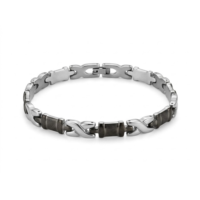 Bracciale uomo Intreccio in acciaio con maglie a X e inserti scuri – Doni Preziosi