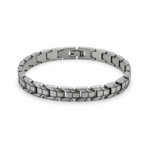 Bracciale uomo Armor in acciaio con maglie squadrate e trama a griglia incisa – Doni Preziosi