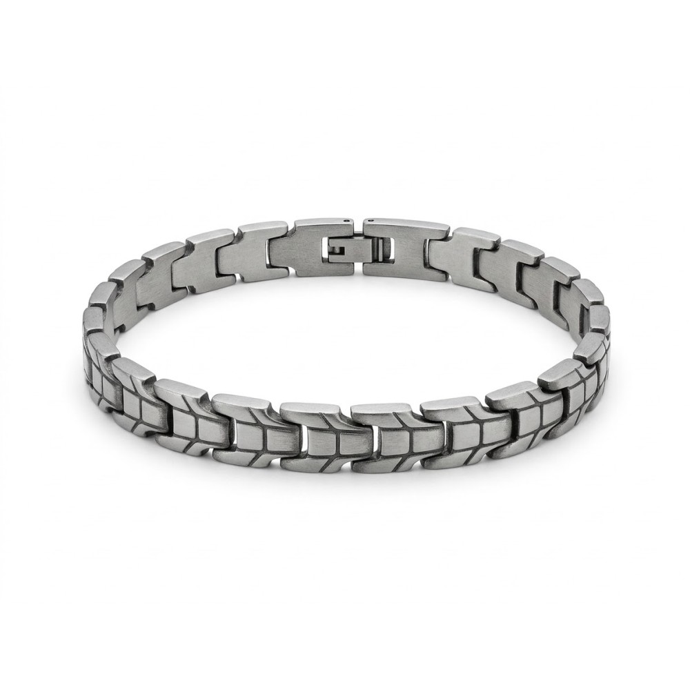 Bracciale uomo Armor in acciaio con maglie squadrate e trama a griglia incisa – Doni Preziosi