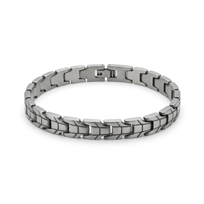 Bracciale uomo Armor in acciaio con maglie squadrate e trama a griglia incisa – Doni Preziosi