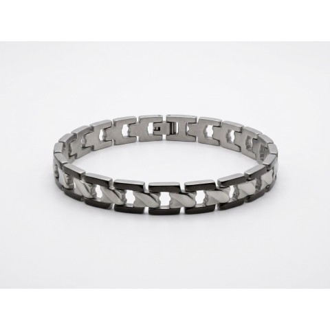 Bracciale uomo Contrast in acciaio con elementi scuri e design geometrico – Doni Preziosi