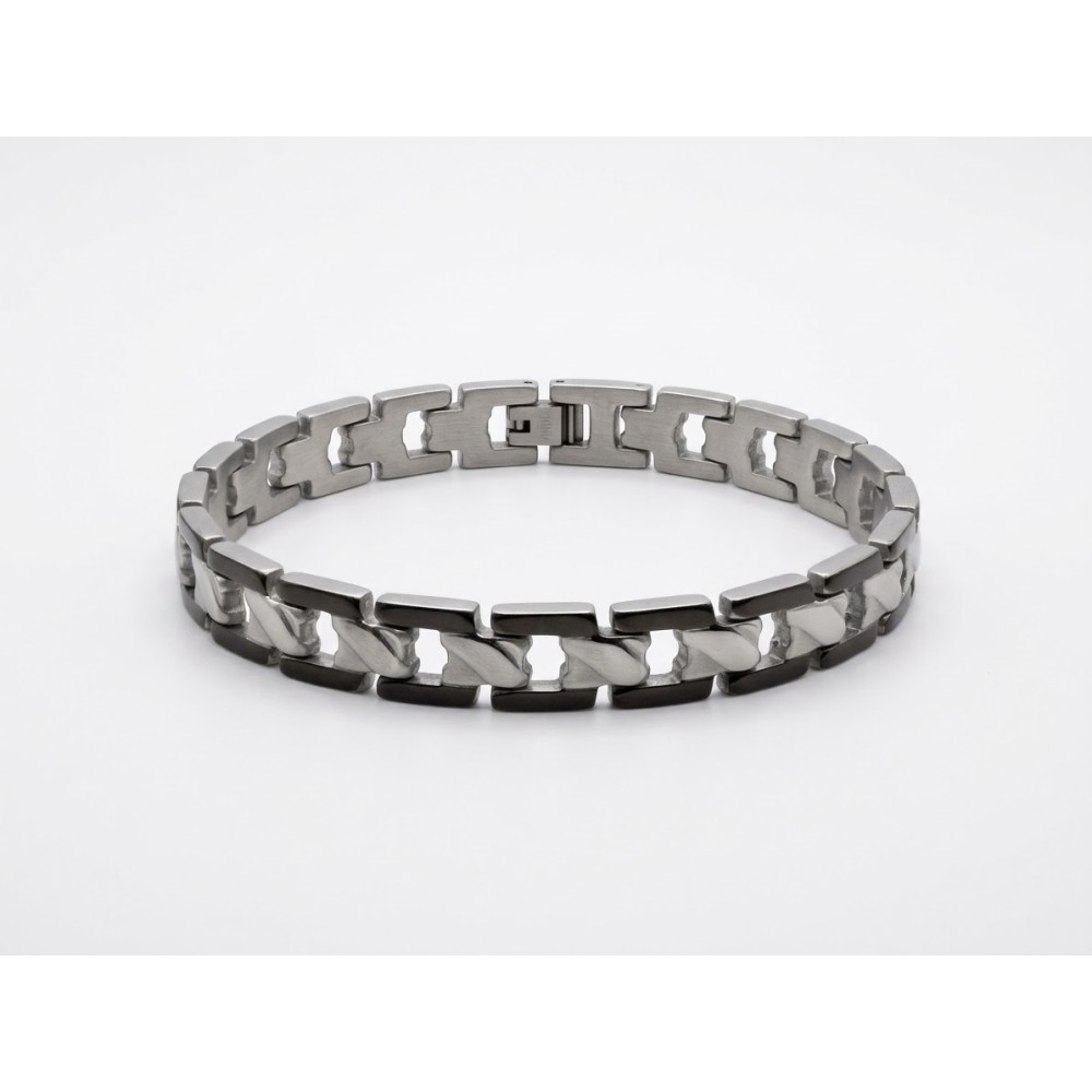 Bracciale uomo Contrast in acciaio con elementi scuri e design geometrico – Doni Preziosi
