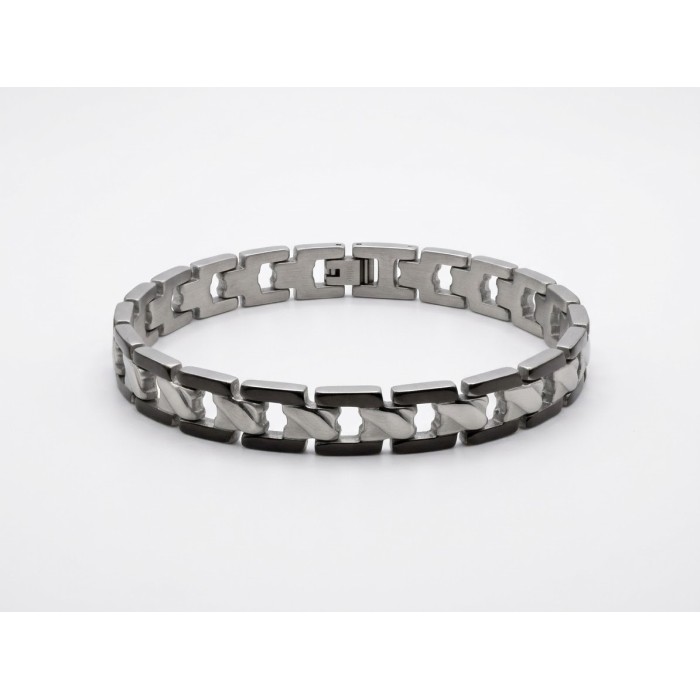 Bracciale uomo Contrast in acciaio con elementi scuri e design geometrico – Doni Preziosi