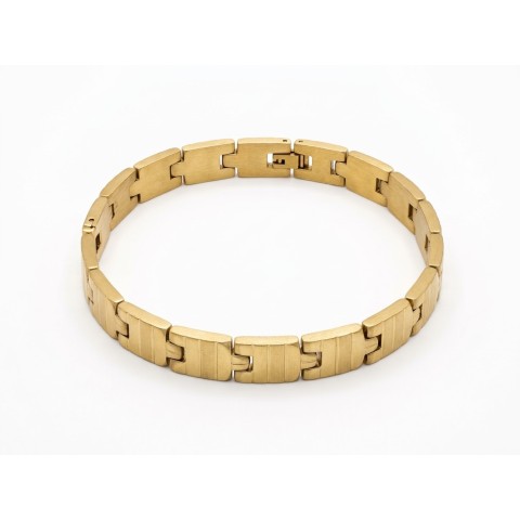 Bracciale uomo Mida in acciaio con maglie geometriche squadrate e finitura dorata satinata – Doni Preziosi