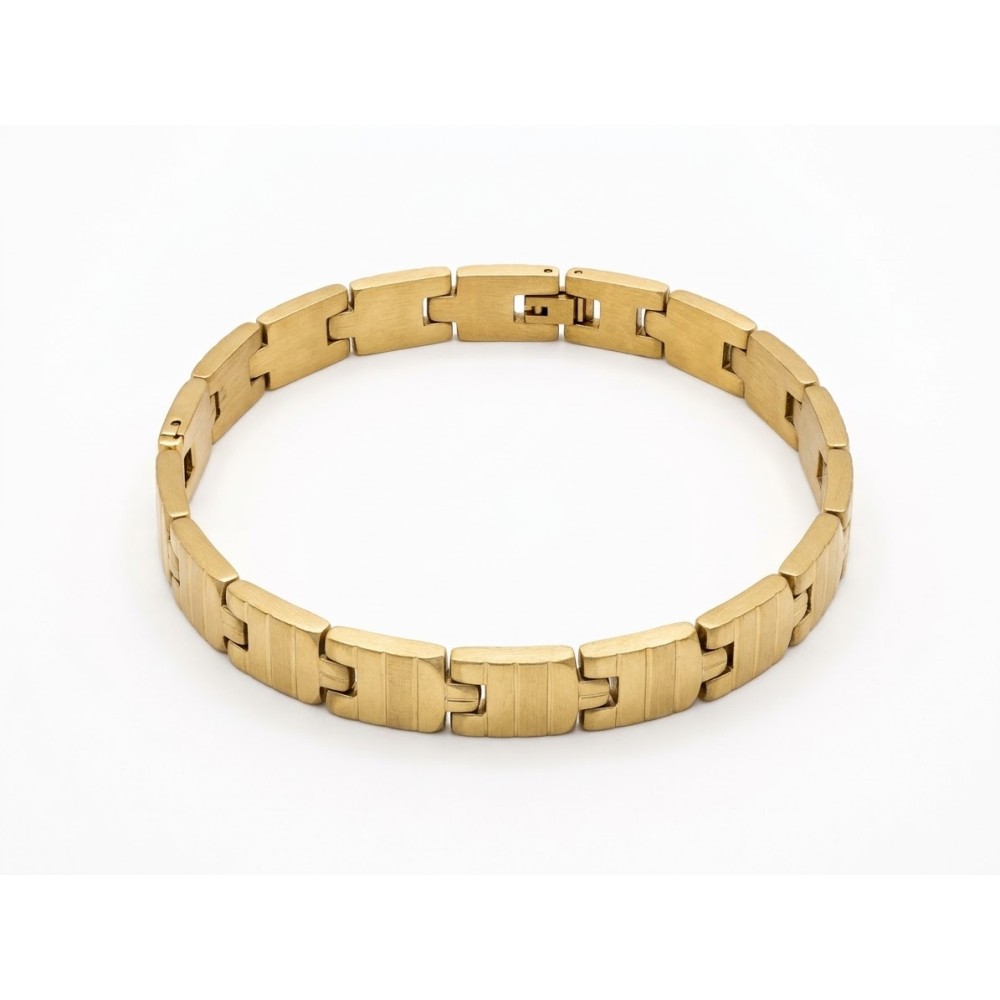 Bracciale uomo Mida in acciaio con maglie geometriche squadrate e finitura dorata satinata – Doni Preziosi