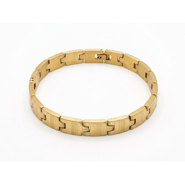 Bracciale uomo Mida in acciaio con maglie geometriche squadrate e finitura dorata satinata – Doni Preziosi
