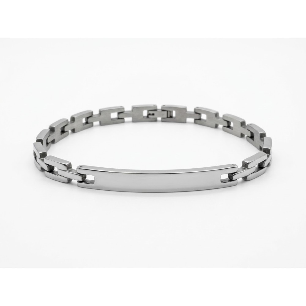 Bracciale uomo a maglie in acciaio con piastra personalizzabile tramite incisione – Doni Preziosi