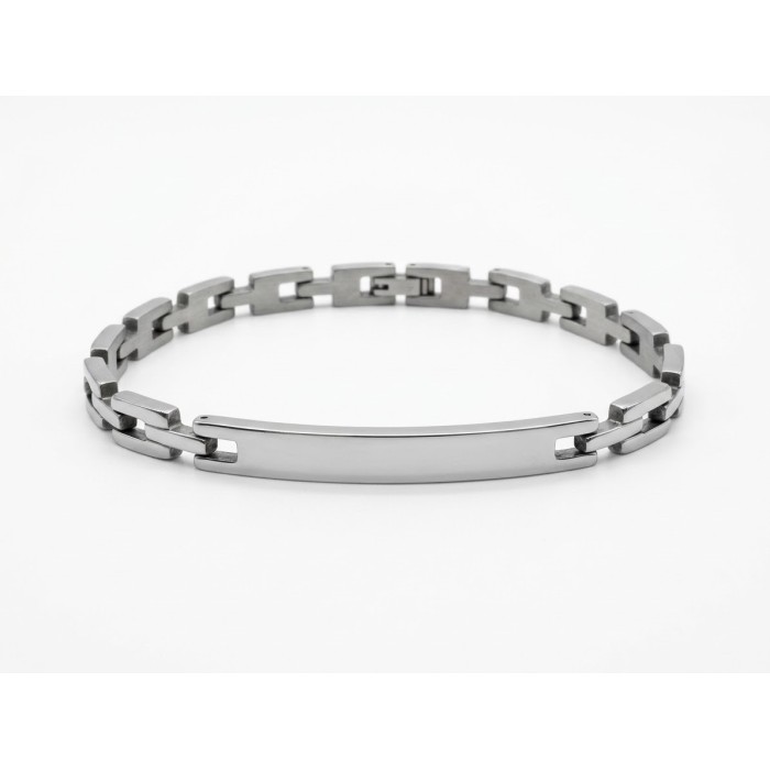 Bracciale uomo a maglie in acciaio con piastra personalizzabile tramite incisione – Doni Preziosi