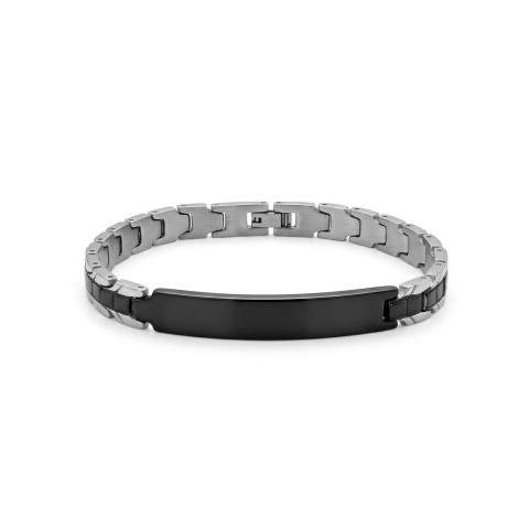Bracciale uomo Black con piastra nera personalizzabile e dettagli geometrici bicolore – Doni Preziosi