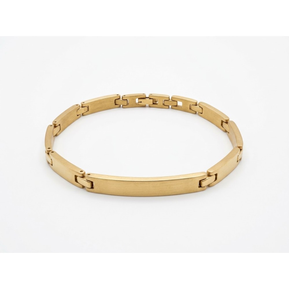 Bracciale uomo in acciaio dorato satinato con piastra personalizzabile – Doni Preziosi