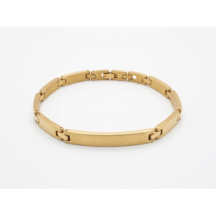 Bracciale uomo in acciaio dorato satinato con piastra personalizzabile – Doni Preziosi